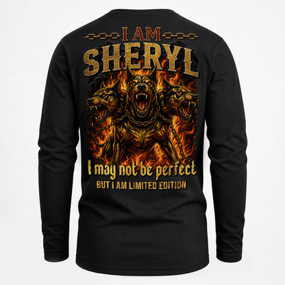 SHERYL MP88-F2-168–Personalized Bold Quote Apparel “I Am NAME I May Not Be Perfect But I Am Limited Edition