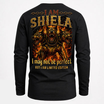 SHIELA MP88-F2-168–Personalized Bold Quote Apparel “I Am NAME I May Not Be Perfect But I Am Limited Edition