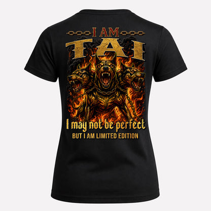 TAI MP88-F2-168–Personalized Bold Quote Apparel “I Am NAME I May Not Be Perfect But I Am Limited Edition