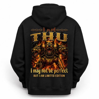 THU MP88-F2-168–Personalized Bold Quote Apparel “I Am NAME I May Not Be Perfect But I Am Limited Edition