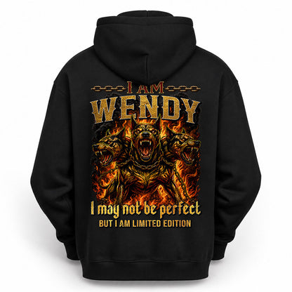 WENDY MP88-F2-168–Personalized Bold Quote Apparel “I Am NAME I May Not Be Perfect But I Am Limited Edition