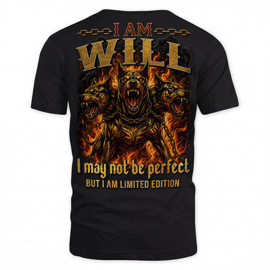 WILL MP88-F2-168–Personalized Bold Quote Apparel “I Am NAME I May Not Be Perfect But I Am Limited Edition