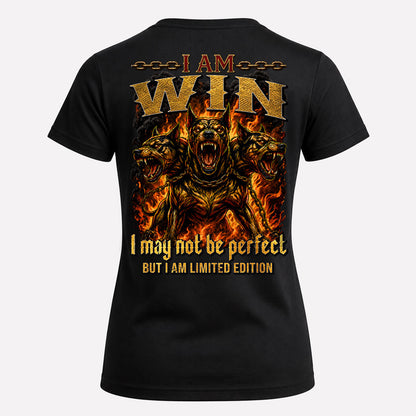 WIN MP88-F2-168–Personalized Bold Quote Apparel “I Am NAME I May Not Be Perfect But I Am Limited Edition