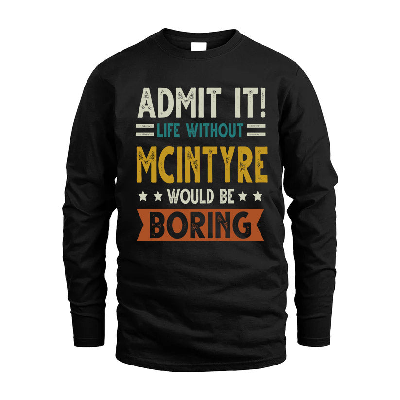 MCINTYRE HH88-K2–Personalized Funny Quote Apparel “Life Without NAME Would Be Boring”
