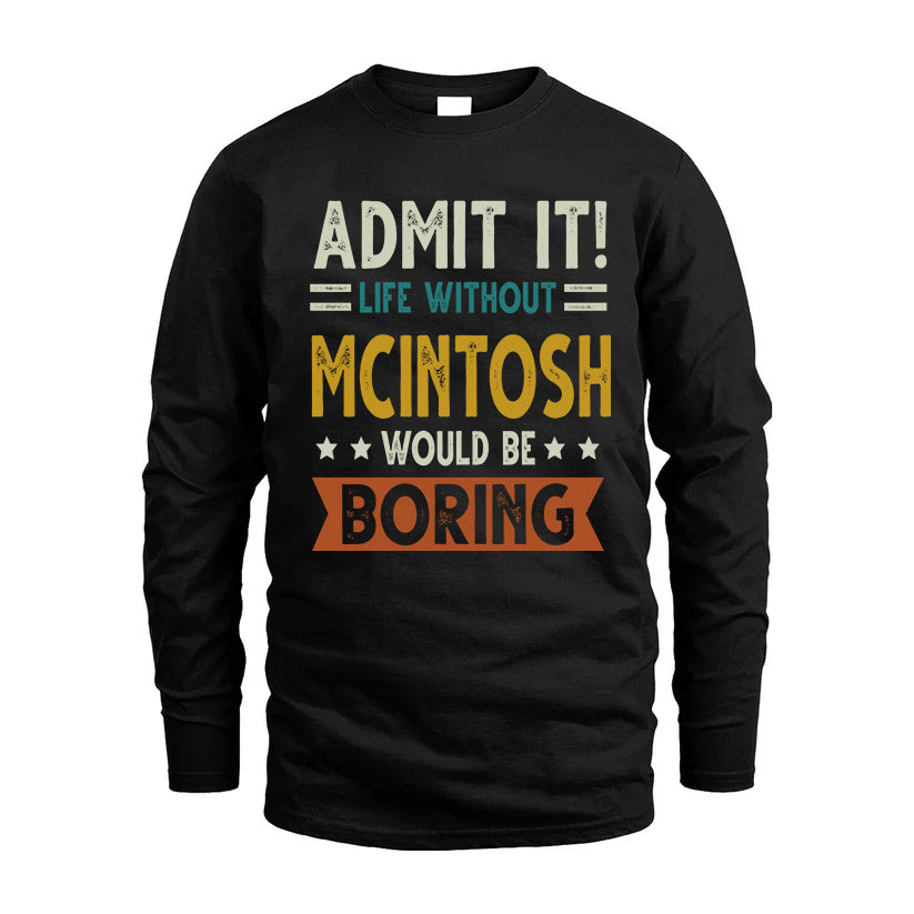 MCINTOSH HH88-K2–Personalized Funny Quote Apparel “Life Without NAME Would Be Boring”