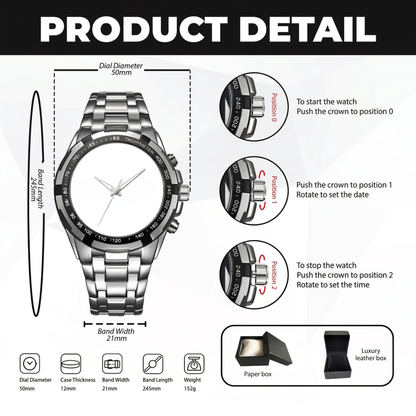 YOUR NAME K3579-06 Alloy-Quatz-Men Watch, Personalized Premium Gift for Anniversary